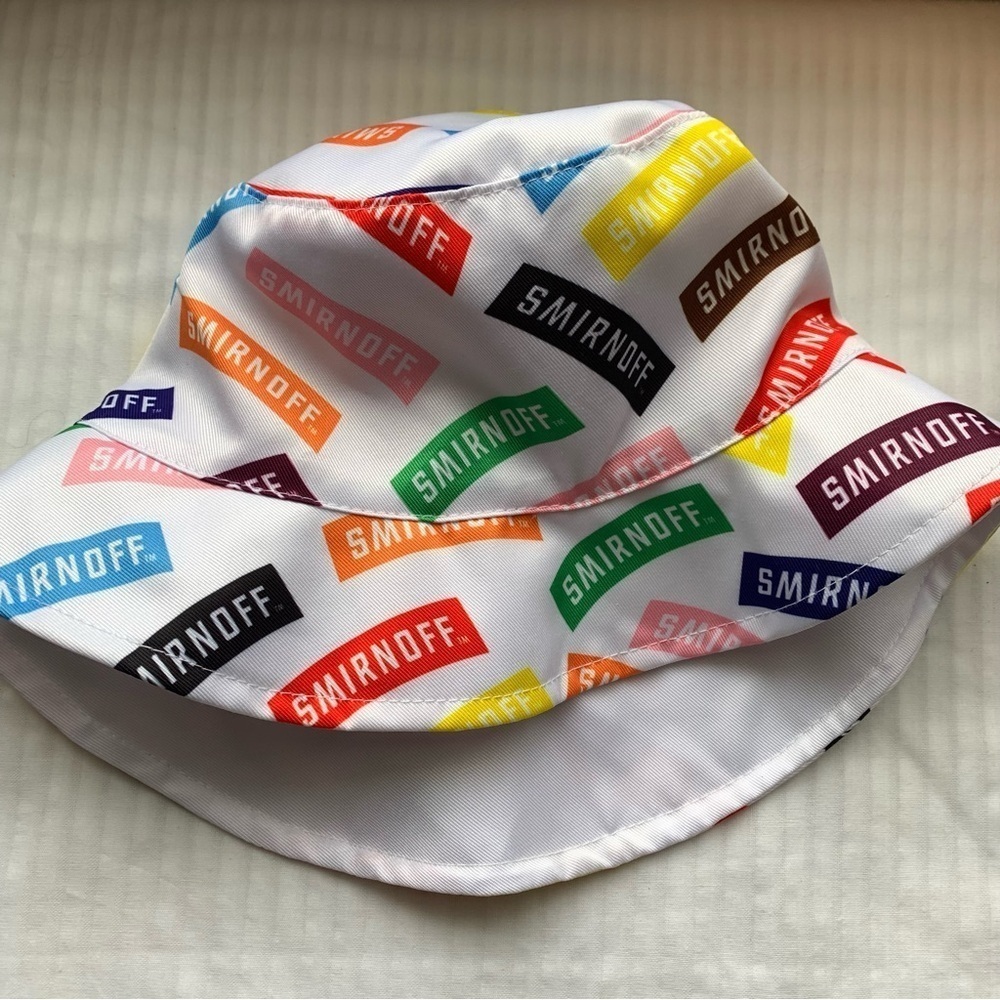 Smirnoff Vodka All Over Logo Print Bucket Hat Promo Party Colorful Rainbow White - Picture 6 of 10